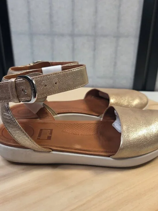 FitFlop Cova Closed Toe Metallic Gold Leather Sandals Women US 7 - Picture 2 of 14
